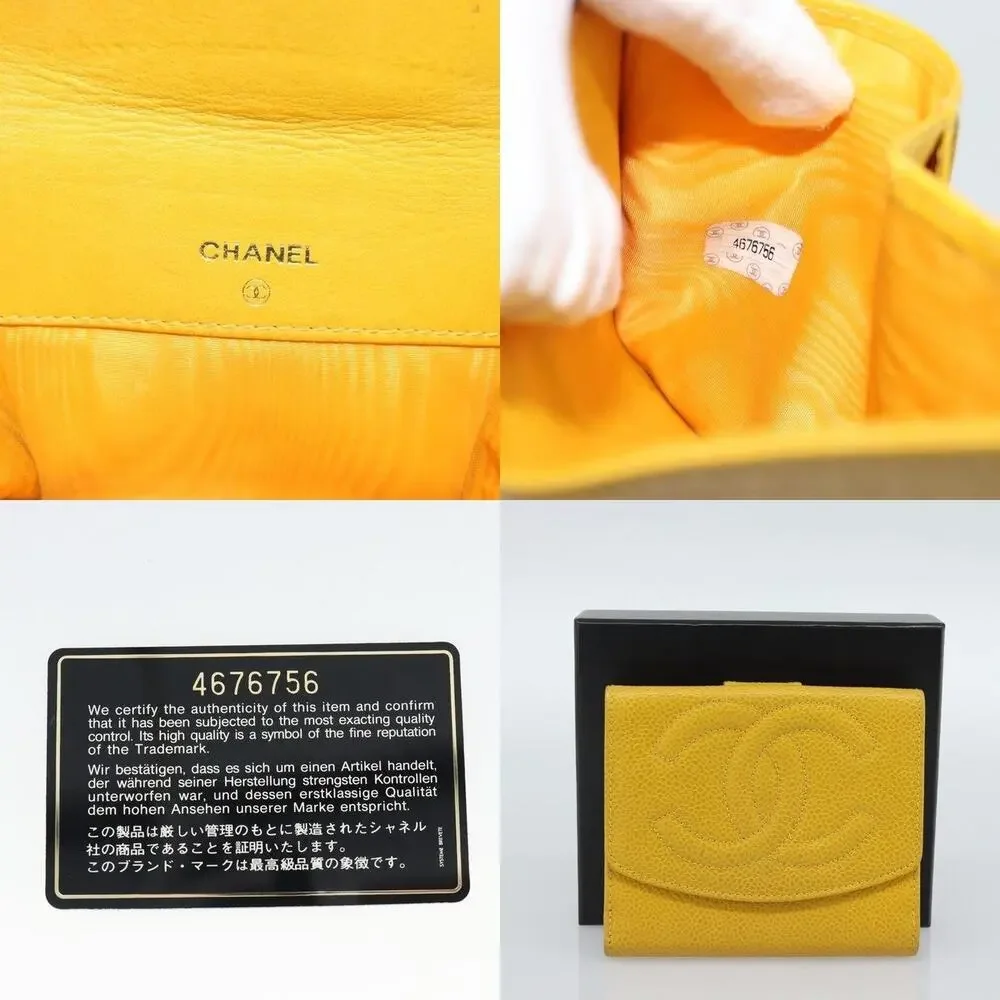 Chanel Caviar CC Logo Bifold Wallet Yellow